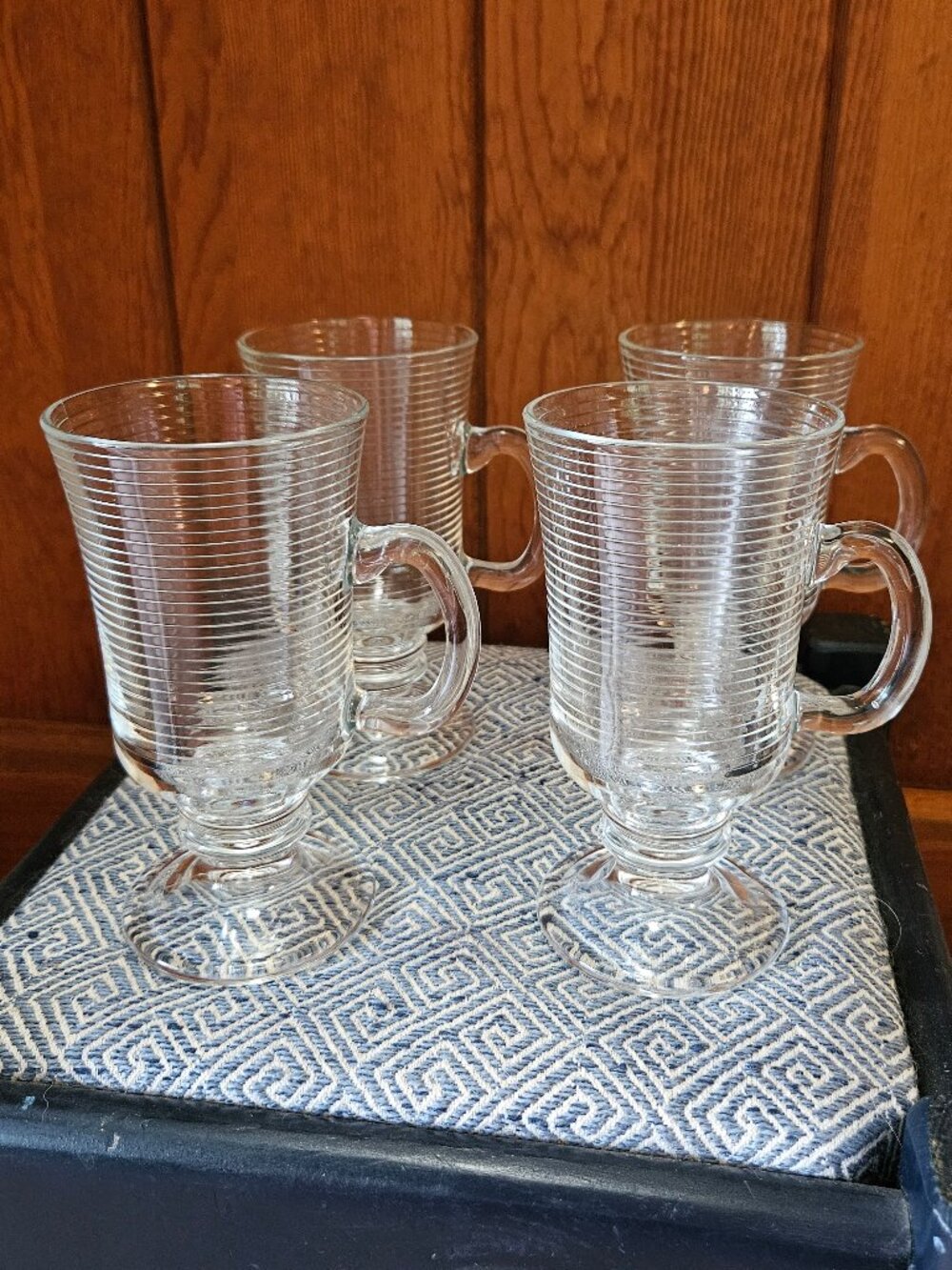Ribbed Clear Glass Irish Coffee Mugs, Set of 4, Made in Portugal
